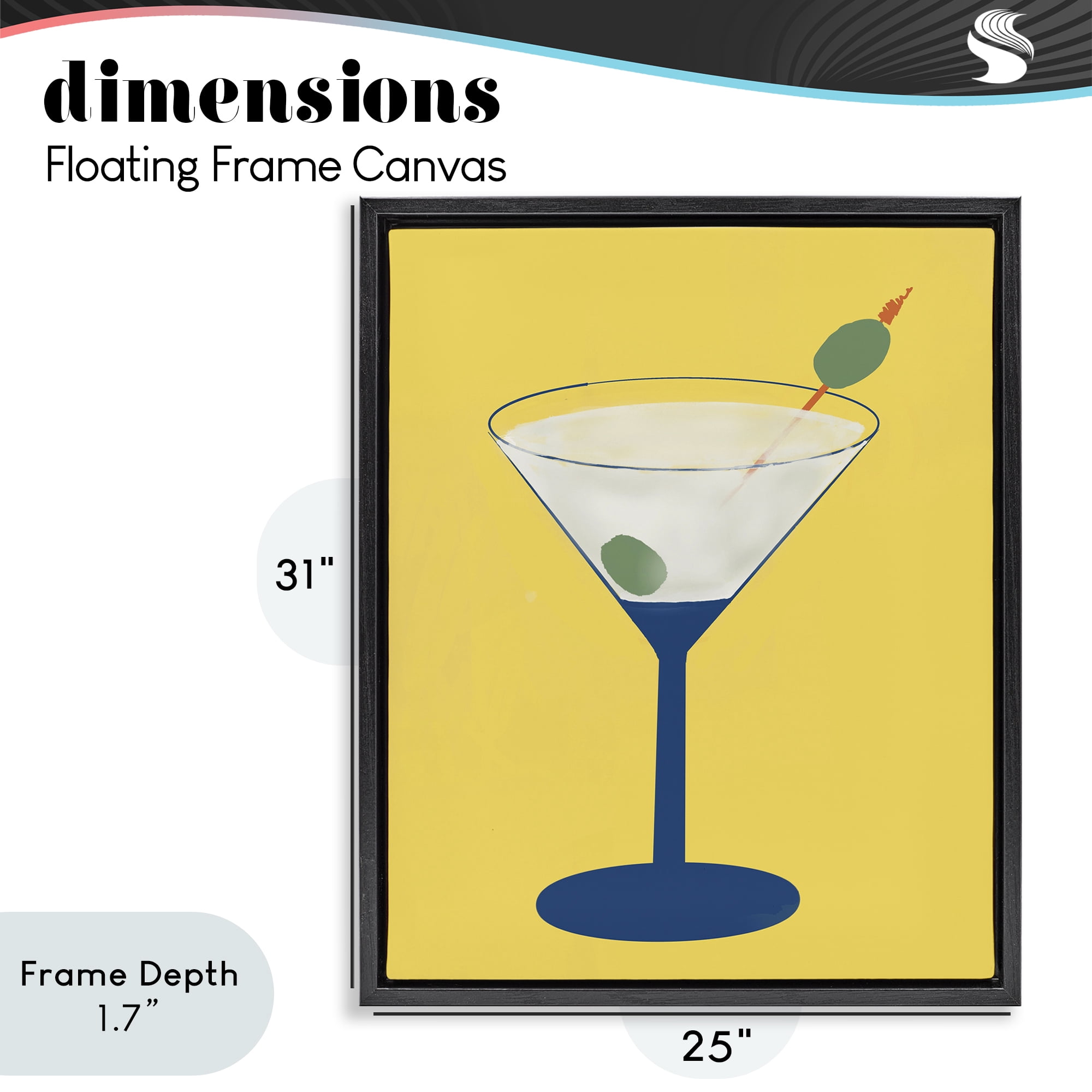 Stupell Industries Martini Glass over Yellow Black Framed Floater Canvas Wall Art, design by Robin Maria