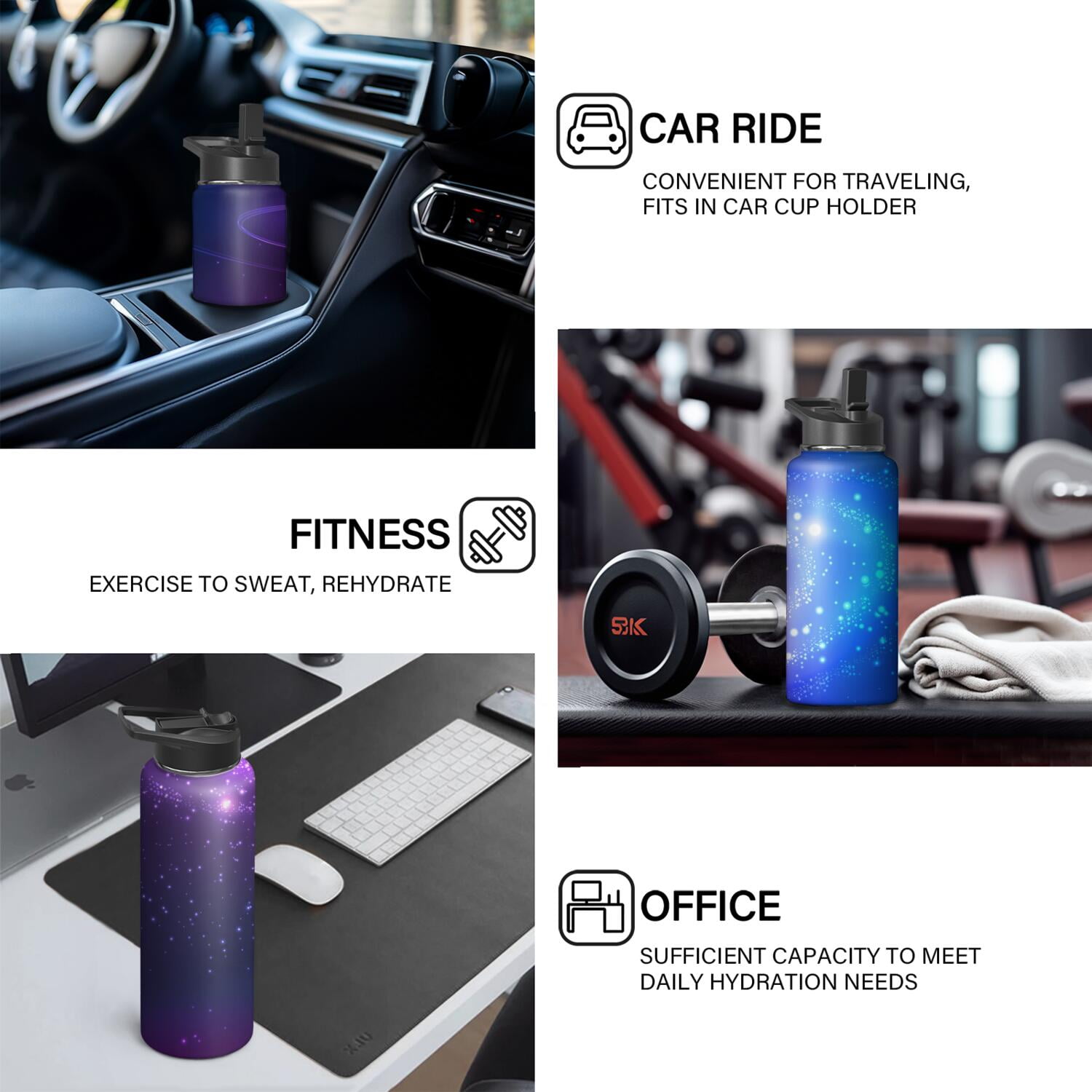 Galaxy Insulated Water Bottle with Straw & Cleaning Brush – 18oz | Leakproof, BPA-Free, 304 Stainless Steel, Wide Mouth, Travel Mug for Car, Gym, Office, Starry, Christmas Thanksgiving Gift