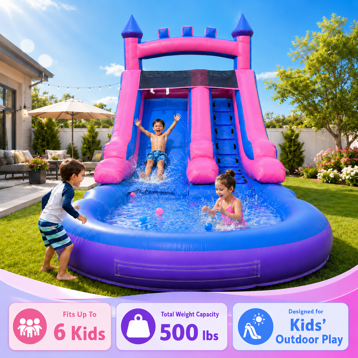 13' x 21' Commercial Water Slide with Splash Pool and Air Blower (Purple&Pink)