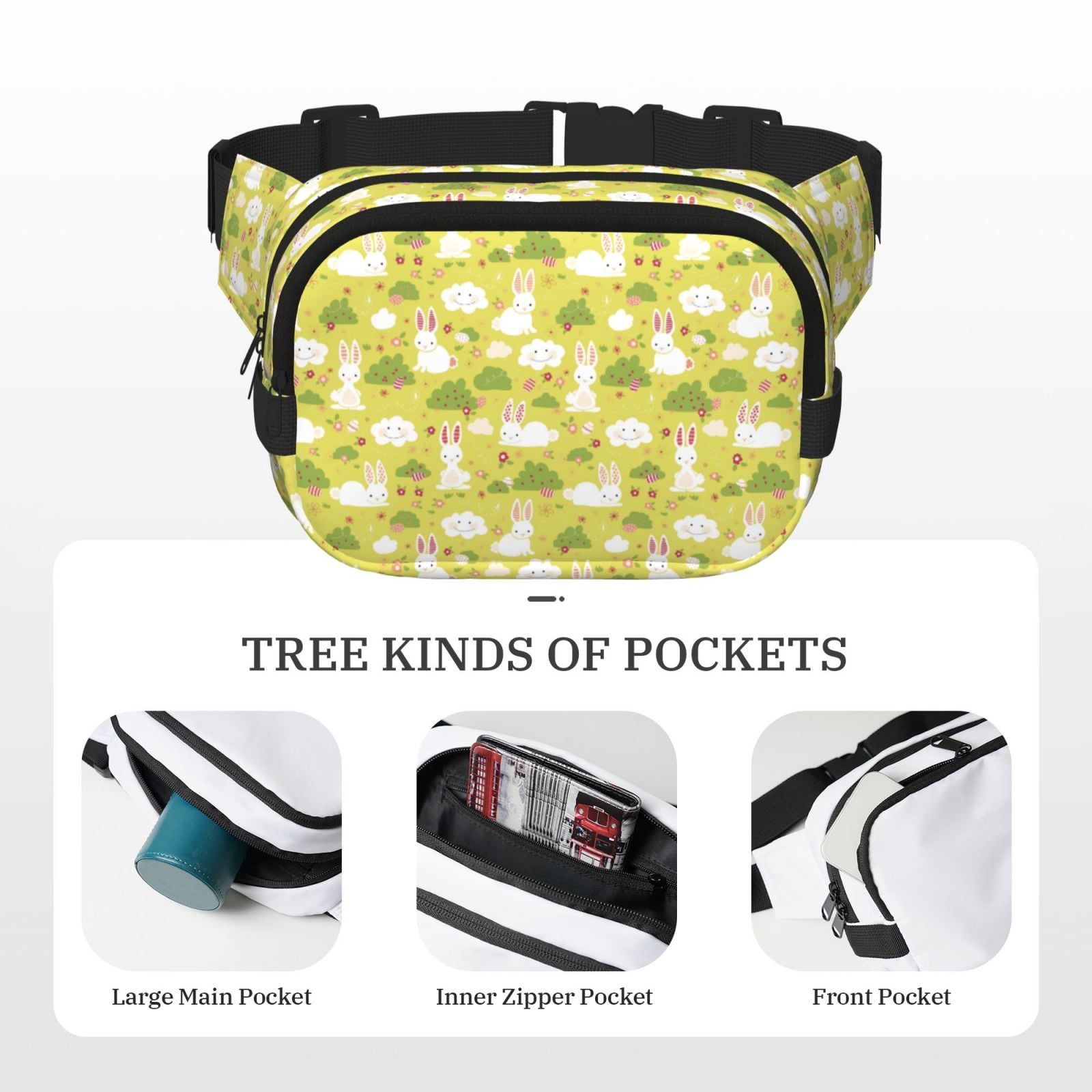 Hirioo Easter Bunny for Double Layer Waist Bag Adjustable Fanny Pack For Travel Running Hiking