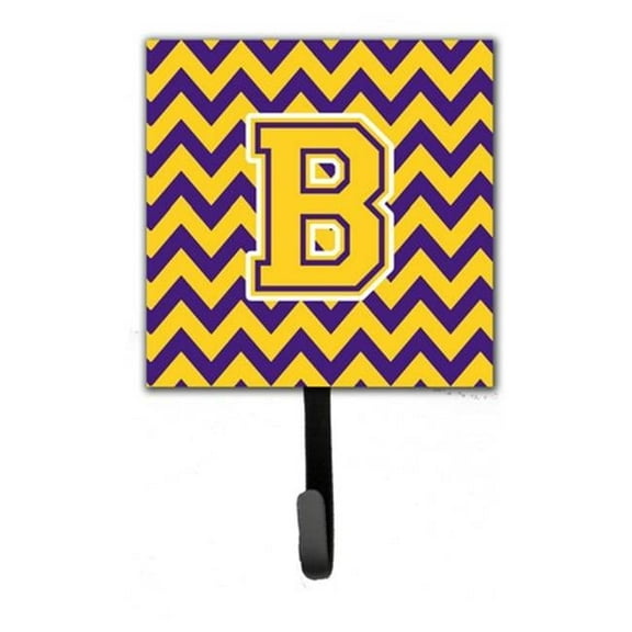 Letter B Chevron Purple & Gold Leash or Key Holder, 6 x 1.25 x 4.25 in.