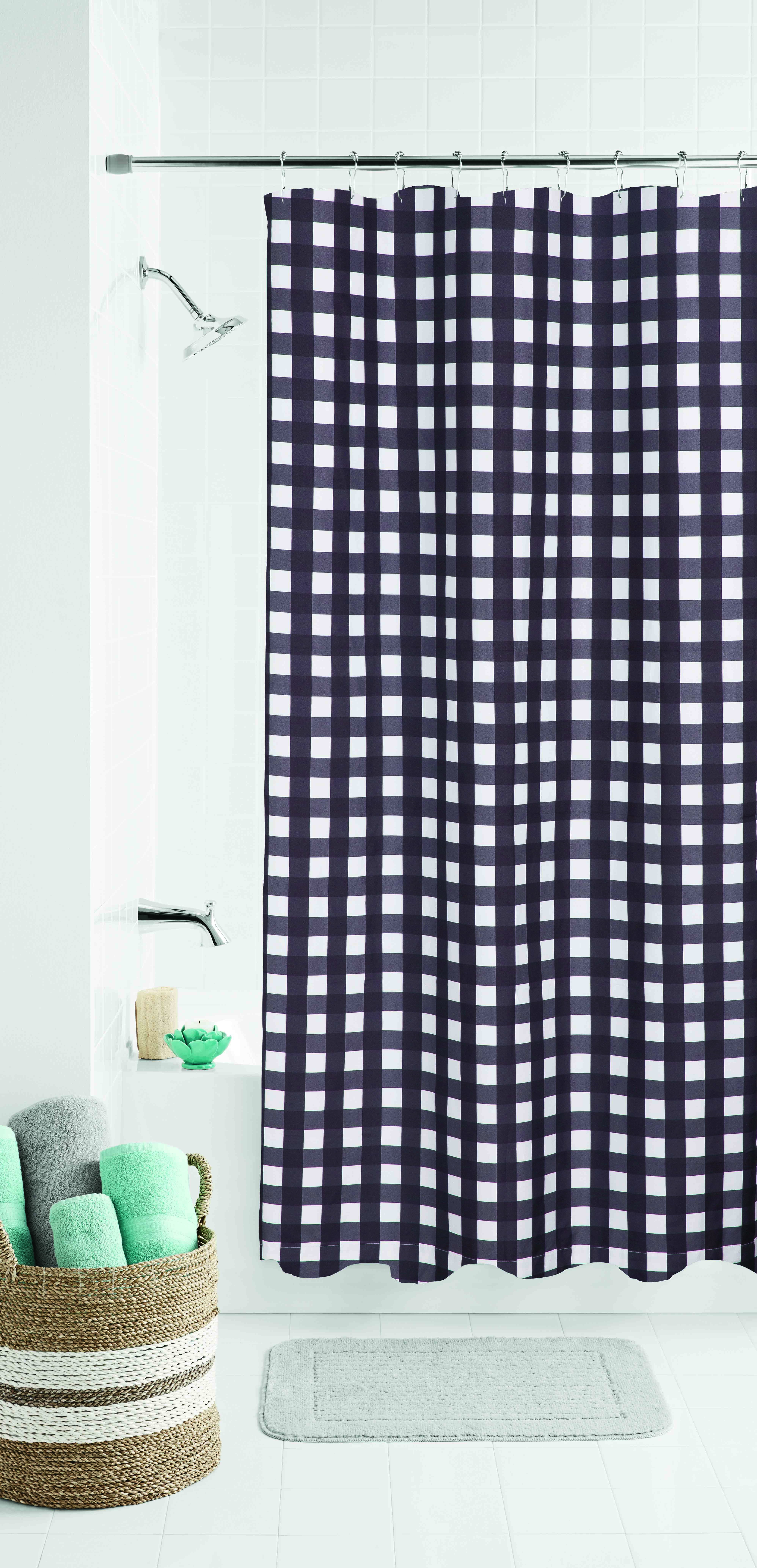 Navy Gingham Polyester Shower Curtain, Black Gingham Shower Curtain