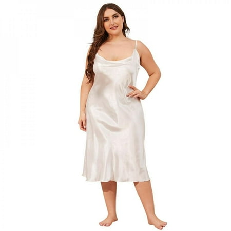 

Pretty Comy Ladies Suspender Nightdress Solid Color Plus Size Nightdress Home Service White XXXL