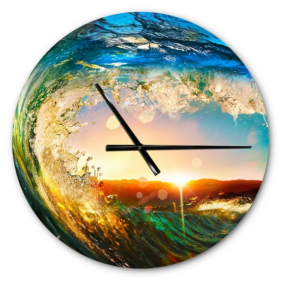 Designart 'Colored Ocean Waves Falling Down ' Modern wall clock