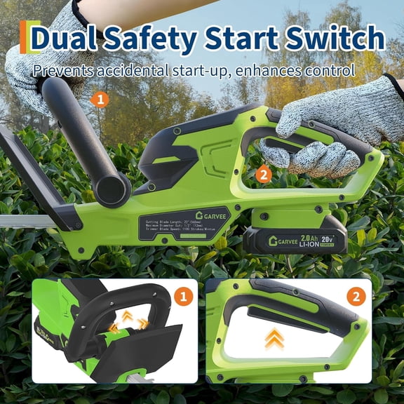 Cordless Hedge Trimmer 22.4-Inch – 20V Electric Hedge Cutter with Brushless Motor, Dual Safety Lock, Anti-Rust Steel Blade, 2×2.0Ah Batteries & Charger for Shrubs, Bushes & Garden Hedges