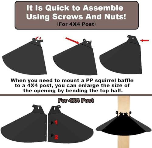 20 Inch Squirrel Baffle for Bird Feeder Pole, Adjustable Opening Size, for Up to 4x4 Inch Wide Wooden Post, Outside Pole Mount Bird House Guard for Outdoor Shepherd’s Hook.$$Garden & Patio