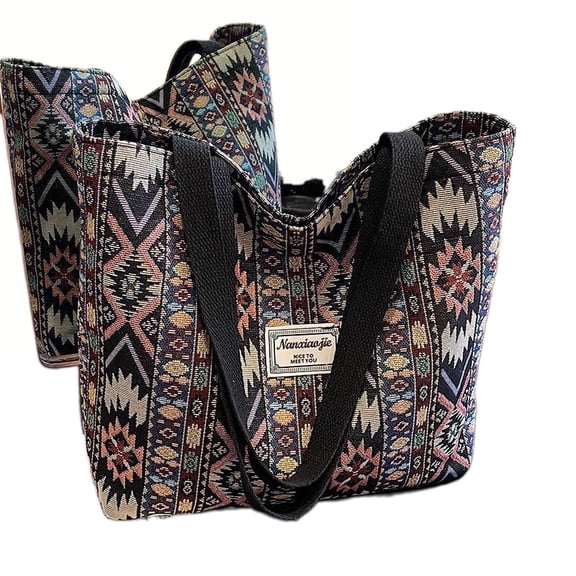 Large capacity woven ethnic bag new canvas bag tote bag women's retro commuter shoulder handbag women