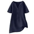 thumbnail image 2 of Hfnxid Linen Shirts for Women Gauze Short Sleeve Henley Neck Shirt Solid Loose Fit Vacation Blouses Dress Casual Loose Fit Boho Tops Navy XXL, 2 of 7