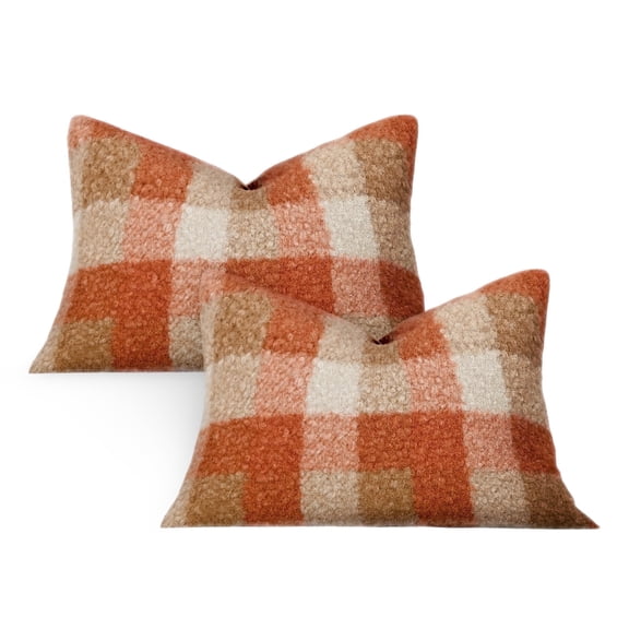 HonorHut Checkered Pillow Covers Geometric Pattern Pillowcases Set of 2 Soft Both Sided Pattern Cushion cover with Invisible Zipper 12x20 Inches Orange