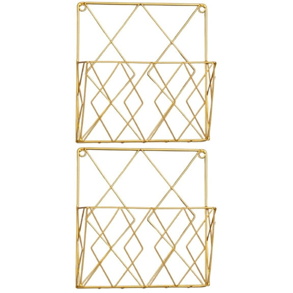 2 Count Gold Mail Holder Wall Magazine Books Organizer Collectible Display