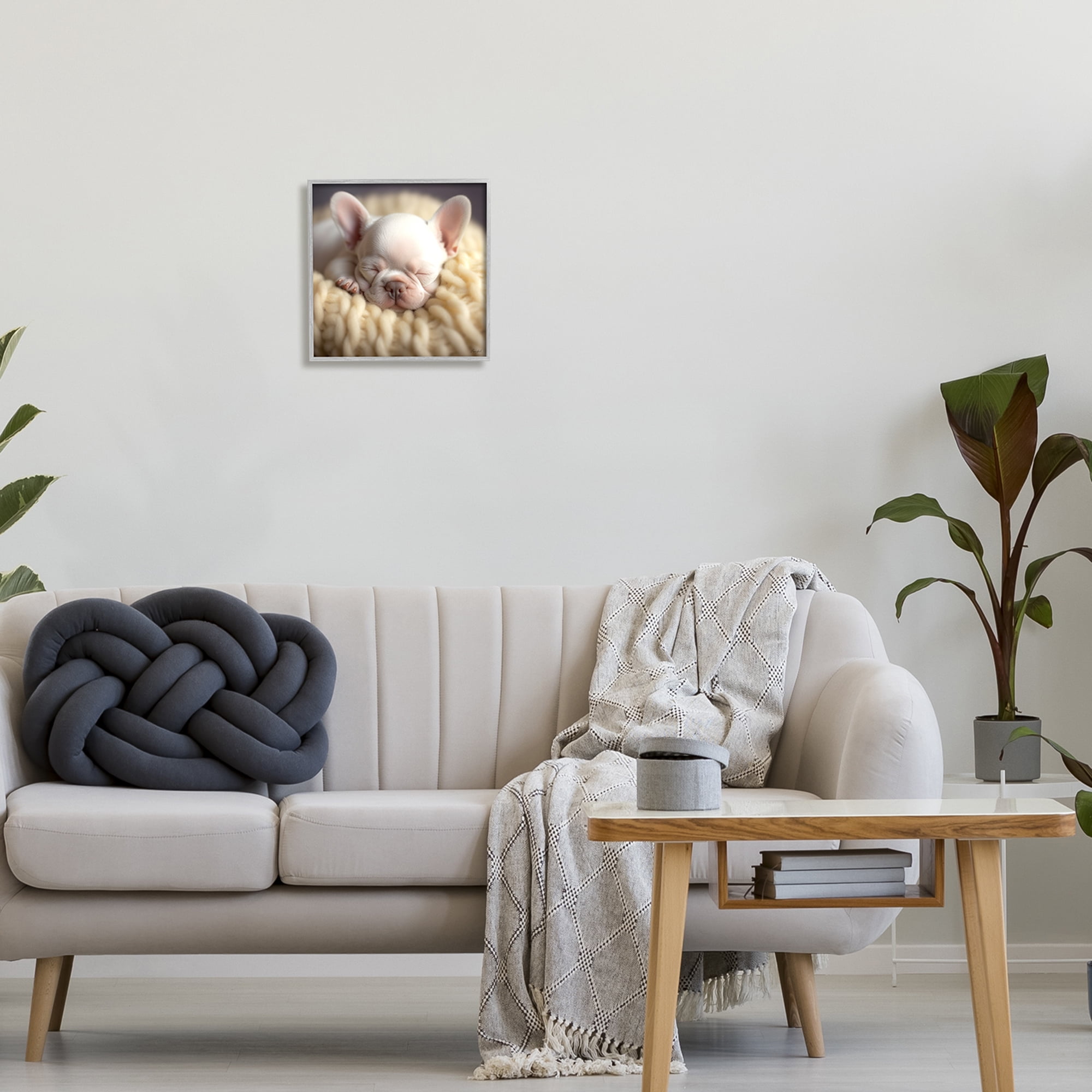 Stupell Industries Tiny Puppy Sleeping Animals & Insects Painting Gray Framed Art Print Wall Art, 12 x 12