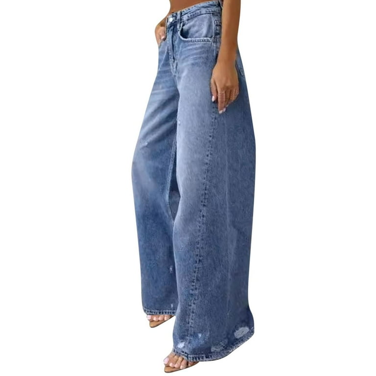 ZACPNCV Wide Leg Jeans High Waisted For Stretchy Straight