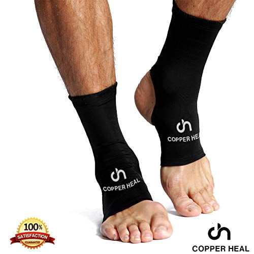 ANKLE Compression Sleeve by COPPER HEAL (PAIR) - Highest Copper Infused Socks Arch Support Foot Swelling Achilles Tendon