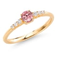 thumbnail image 3 of Gem Stone King 10K Yellow Gold Pink and White Lab Grown Diamond Engagement Ring for Women (0.34 Cttw, Round 4MM, Gemstone April Birthstone, Available in Size 5, 6, 7, 8, 9), 3 of 4