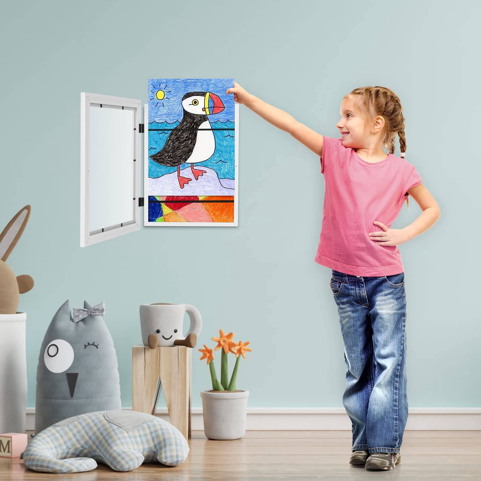 WSBArt Kids Art Frames, 8.5x11 Front Opening Kids Artwork Frames Changeable,Artwork Display Storage Frame for Wall,Holds 50 Pcs,for 3D Picture,A4 Art-Work,Crafts,Children Drawing,Hanging Art,Portfolio