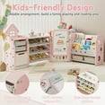 thumbnail image 4 of Wanan Foldable 3-Tier Bookshelf for Kids, Toy Storage Organizer with 10 Removable Bins, Drawing Board, 3 Brushes, Light Pink, 4 of 9