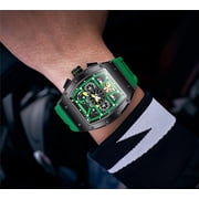 GUANQIN Men Automatic Wrist Watch Skeleton Tourbillon Tonneau Design Waterproof Adjustable Silicone Strap Business Luminous Sapphire Crystal Multifunction Clock