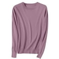 thumbnail image 4 of Women's Knit Pullover Sweater – Long Sleeve Crewneck Soft Casual Lightweight Basic Solid Knitted Top(M Light Purple), 4 of 6