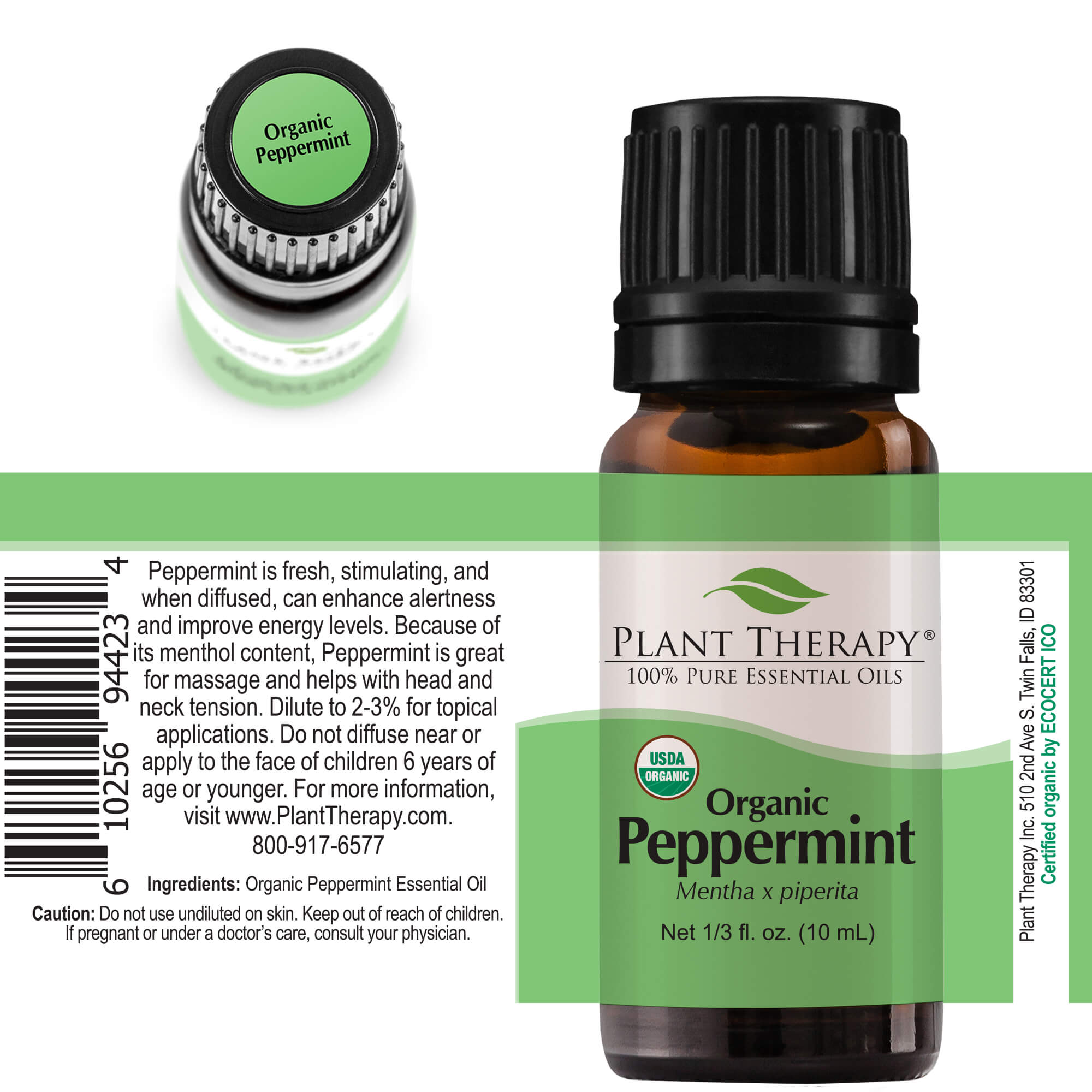 Plant Therapy USDA Organic Peppermint Essential 10 ml (1/3 oz) Oil 100% Pure, Undiluted for Energy & Pain - image 3 of 7