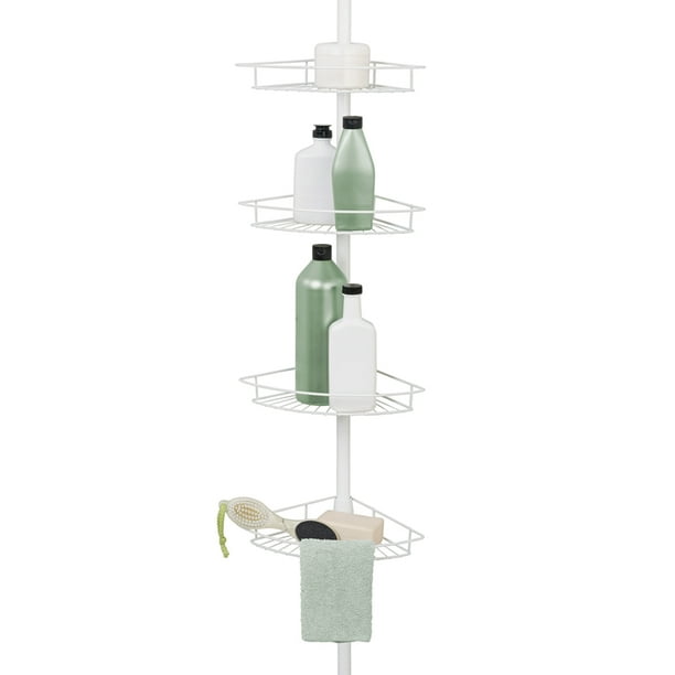 White Corner Shower Caddy, Zenna Home Tension Pole