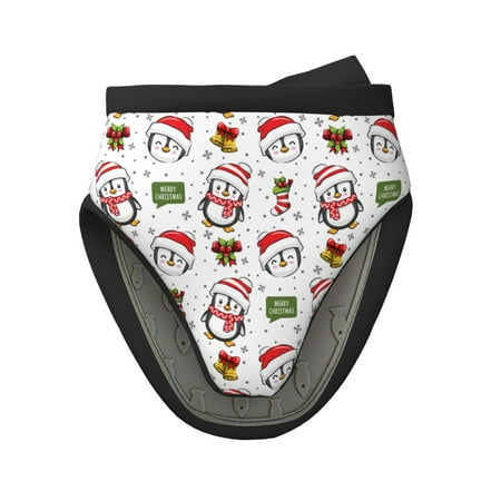 

Qekee Cute Christmas Hat Penguin A Print Non-Slip Mini Oven Mitt Silicone Oven Mitts Heat Resistant Kitchen Mittens Pinch Mitts Cooking Mitts