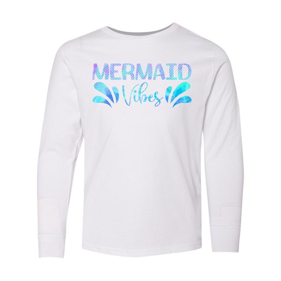 Inktastic Mermaid Vibes Text in Blues Long Sleeve Youth T-Shirt