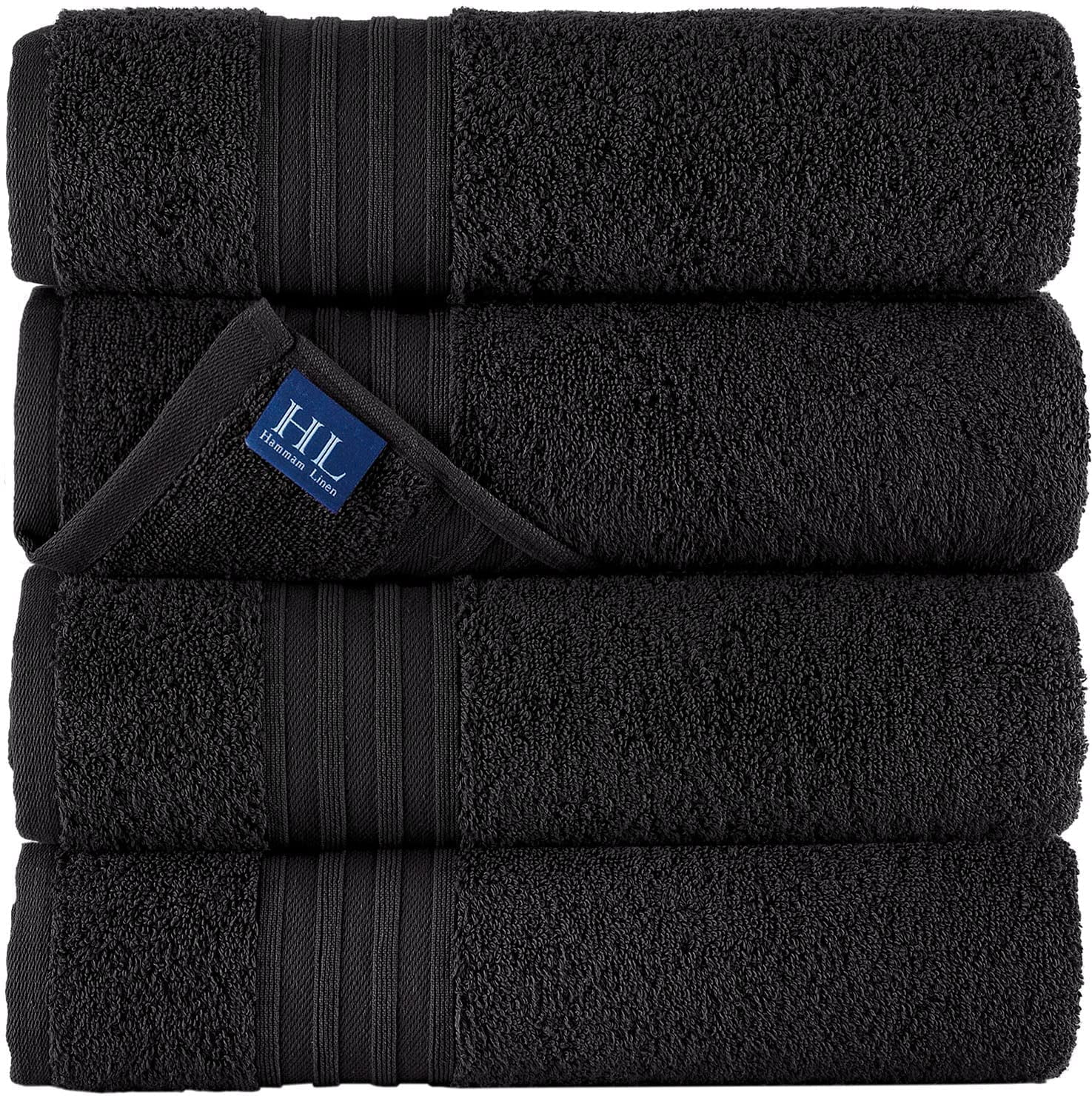 Hammam Linen Black Bath Towels 4 Pieces Luxurious Turkish Cotton Bath