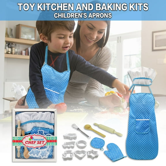 Staron Kids Chef Set with Apron Hat and Utensils, Role Play Cooking Toy for Children's Kitchen Pretend Play, DIY Baking Kit for Birthday Christmas Gift