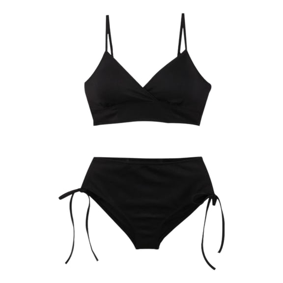 RUTAYY Women's Bikini Sets Solid Color Swimwear Tankini Summer 2 Piece Swimwear High Waist Bathing Suit Sporty Training Swimsuit