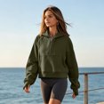 thumbnail image 2 of Resicozy Women Cropped Raglan Half Zip Hoodie Long Sleeve Pullover Slim Casual Street Fall Sweatshirts with Pockets Army Green S, 2 of 6
