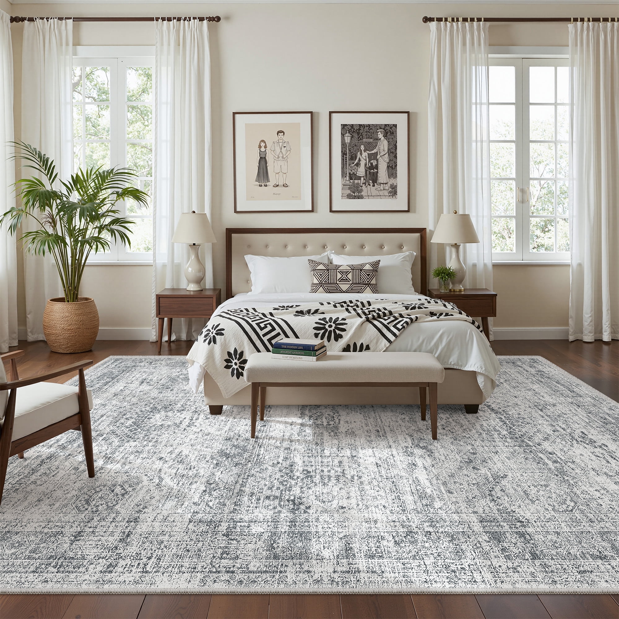 Roxstand Washable Rugs 8x10, Vintage Distressed Area Rugs for Living Room, Non Slip Accent Bedroom Rug (8'x10', Grey)