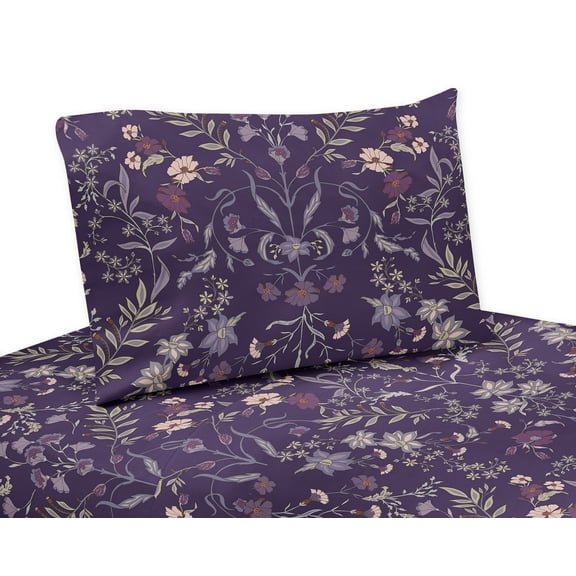 Sweet Jojo Designs Boho Floral Wildflower Plum Purple Girl Queen Size Sheet Set 4 Piece