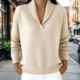 thumbnail image 2 of XIAONU Solid Shawl Collar Ribbed Knit Sweater For Women Loose Long Sleeve Daily Pullover Shirts, 2 of 5