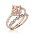 thumbnail image 3 of Boho & hippie 2.00 Carat Princess Cut Morganite And Diamond Moissanite Dainty Engagement Ring, Classic Wedding Ring, One Matching Band in 925 Sterling Silver With 18k Rose Gold Plating, Gift For Her, 3 of 3