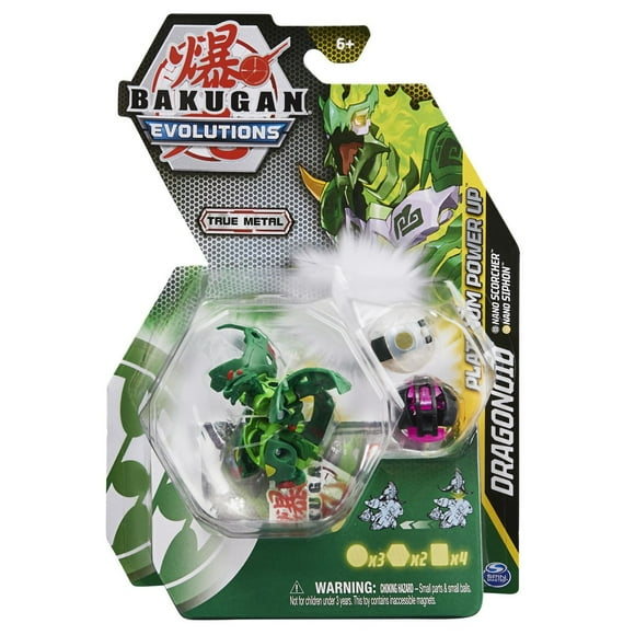 Bakugan Evolutions, Dragonoid with Nano Scorcher and Siphon Platinum Power Up Pack, True Metal Bakugan Action Figure, 2 Nanogan, 2 Bakucore, 2 Ability Cards, Kids Toys for Boys, Ages 6 and Up