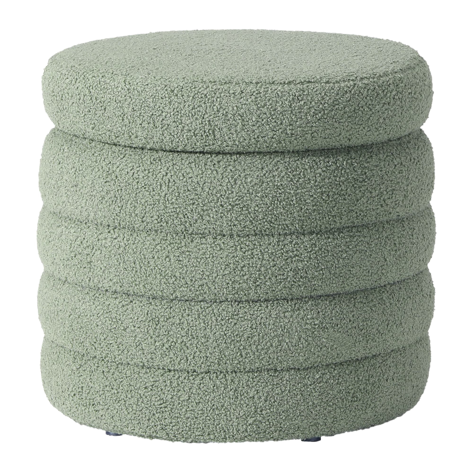 WestinTrends Alexandria Mid-Century Modern Faux Sherpa Round Storage Ottoman, Ice Green