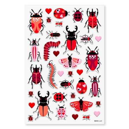 American Greetings Valentine's Day Dimensional Stickers for Kids, Lovebugs (1 Sheet, 48 Stickers)