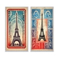 thumbnail image 2 of Designart "Stamp Illustration of Eiffel Tower in Paris II" City Paris Framed Wall Art Set Of 2 - Traditional Blue Frame Gallery Set For Office Decor, 2 of 6