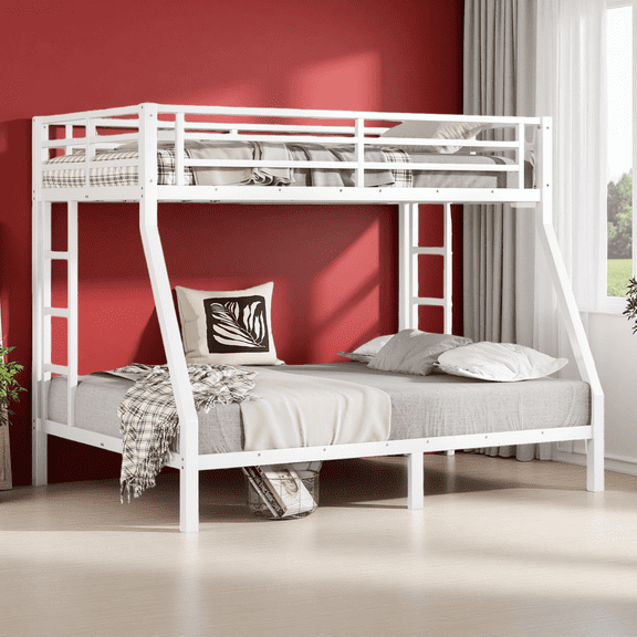 Twin over Full Bunk Bed, Metal Bunk Bed for Teens & Adults, Space Saving Bunk Bed with Noise Free Design, No Box Spring Needed, Off White