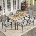 thumbnail image 2 of 7 Pieces Patio Table and Chairs Set, Aiho Outdoor Dining Set for 6 with Umbrella Hole & Textilene Chairs, Weather Resistant for Yard, Porch, Garden - Gray, 2 of 10