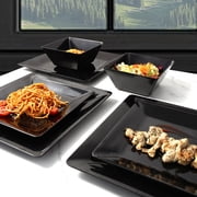 TP 12-Piece Classic Square Melamine Dinnerware Set, Plates and Bowls Set, Service for 4, Black