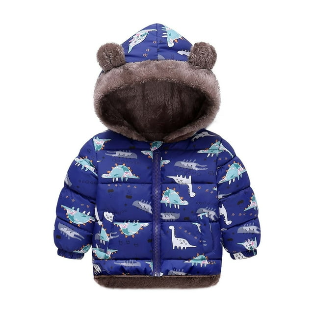 Toddler Girl Clothes Printed Fleece Padded Hooded Zip Jacket Winter Boys