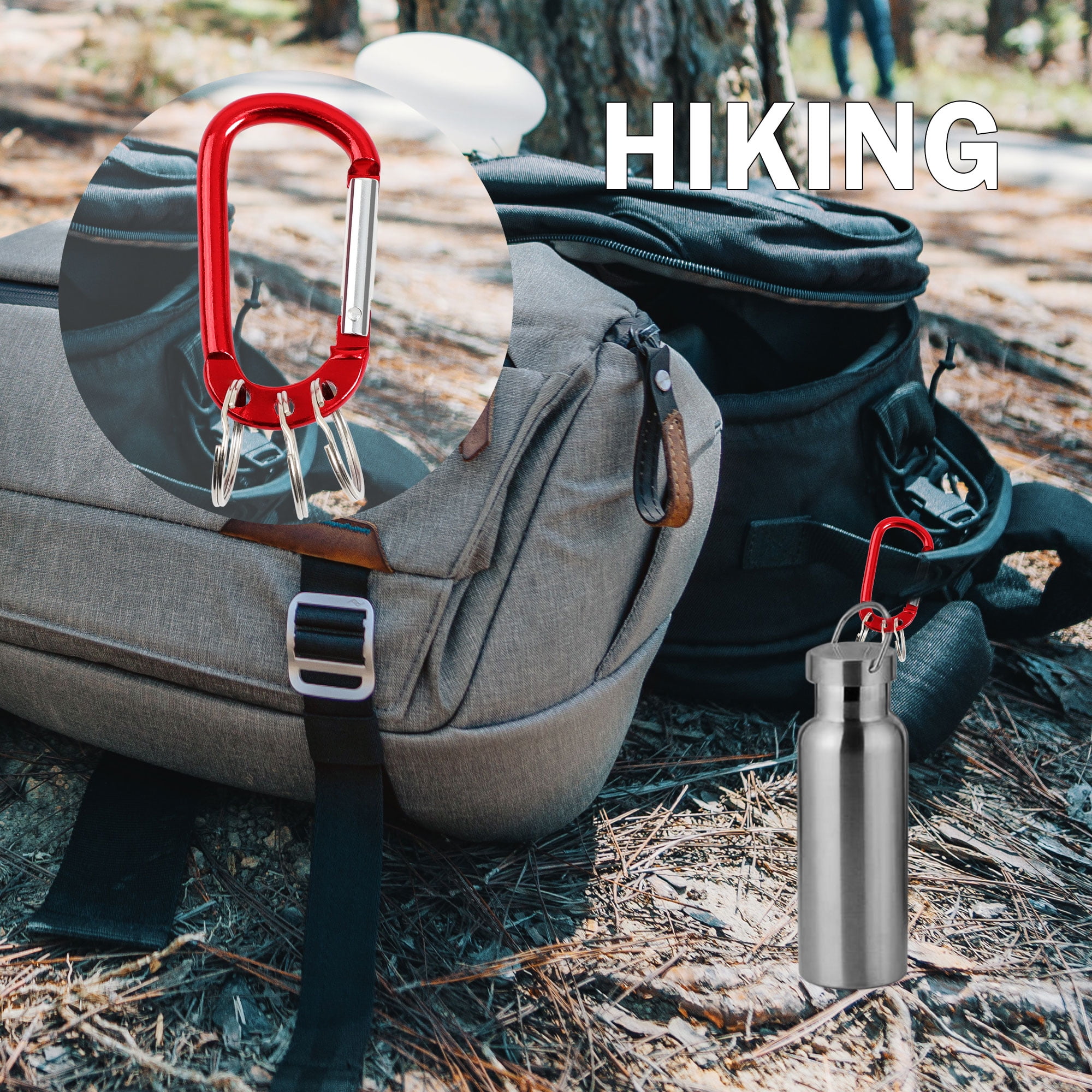 Unique Bargains D Ring Carabiners Clip Metal Spring Snap Hook with 3 Key Ring