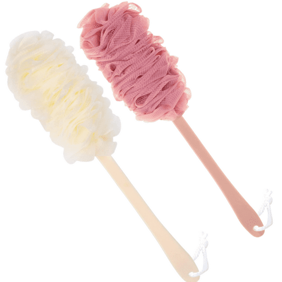 2 Pack Large Bath Puff Loofah Sponge With Long Handle Shower Loofah, Body Scrubber, Body Exfoliator Scrubber Bath Brush for Men Women, Bath Body Back Brush, (Pink,White)