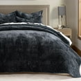 thumbnail image 6 of EVERGRACE Velvet Quilt Set King Size, Luxurious Soft Striped Channel Bedding Set, Lightweight Velvet Comforter for All Season, Oversized Bedspread Coverlet with 2 Matching Shams, Black, 6 of 8