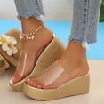 thumbnail image 2 of Wedges Heels for Women Clear Band Open Toe Slip on Platform Sandals Fashion Wedding Party Dress Shoes Casual Slides Gold Size 7.5, 2 of 8
