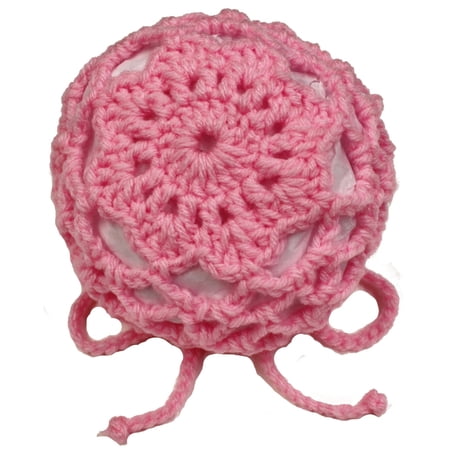 Hair Bun Cover - 70 s Vintage Crocheted Flower w/Drawstring - Hot Pink
