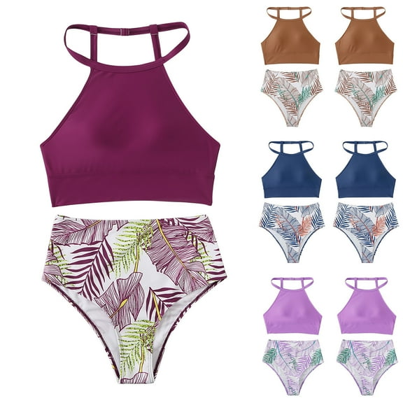 Jacenvly Bikinis for Juniors 2 Piece Soft Satiny Women's Solid Bikini Strap Bikini Deep V Split Swimsuit Set Two Piece Set Swimming Suit Multicolor Casual Beach Bikini Wrap Blue