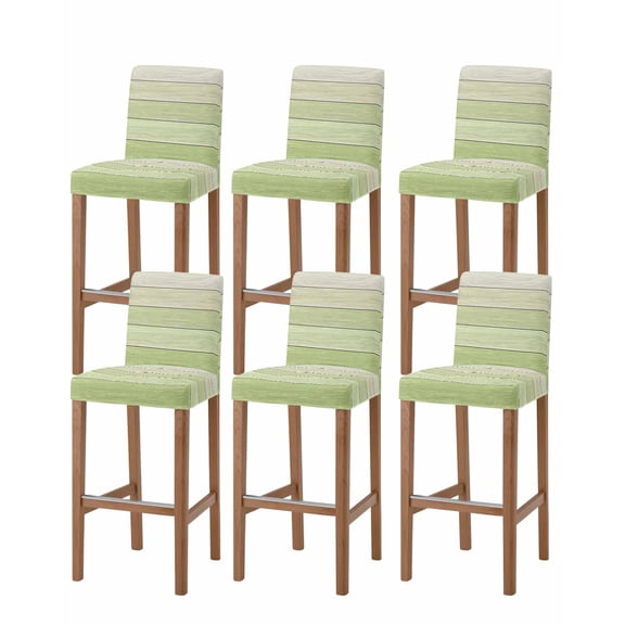 Sage Green Wooden Grain Bar Stool Covers Set of 6, Farmhouse Vintage Ombre Geometric Stretch Bar Chair Covers with Backs, Removable Pub Counter Height Chair Cover for Kitchen Dining Room Cafe