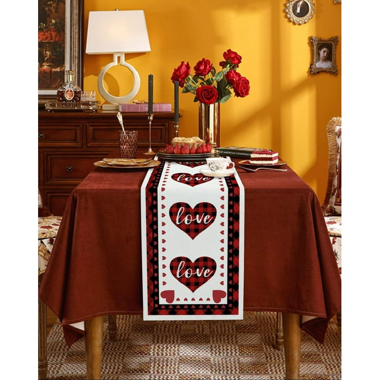 GRANDDECO Valentines Day Table Runner Love Sweet Red Heart Table Line for Sweetest Day Wedding Valentines Table Decor (Style2, Runner 13X36)